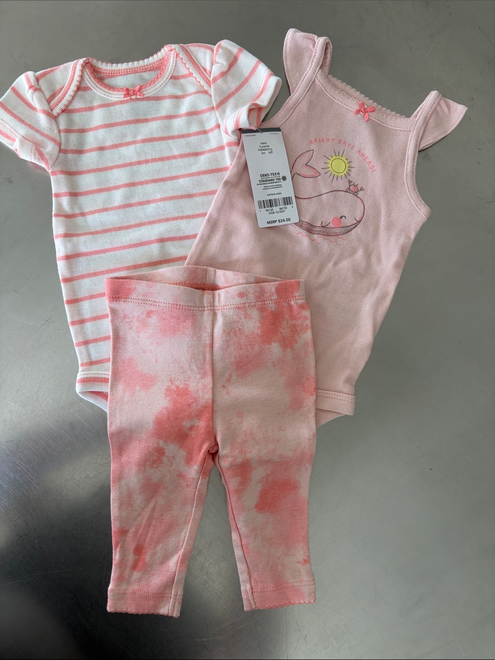 Carter's Pink White Striped & Pink Graphic Baby Matching Set